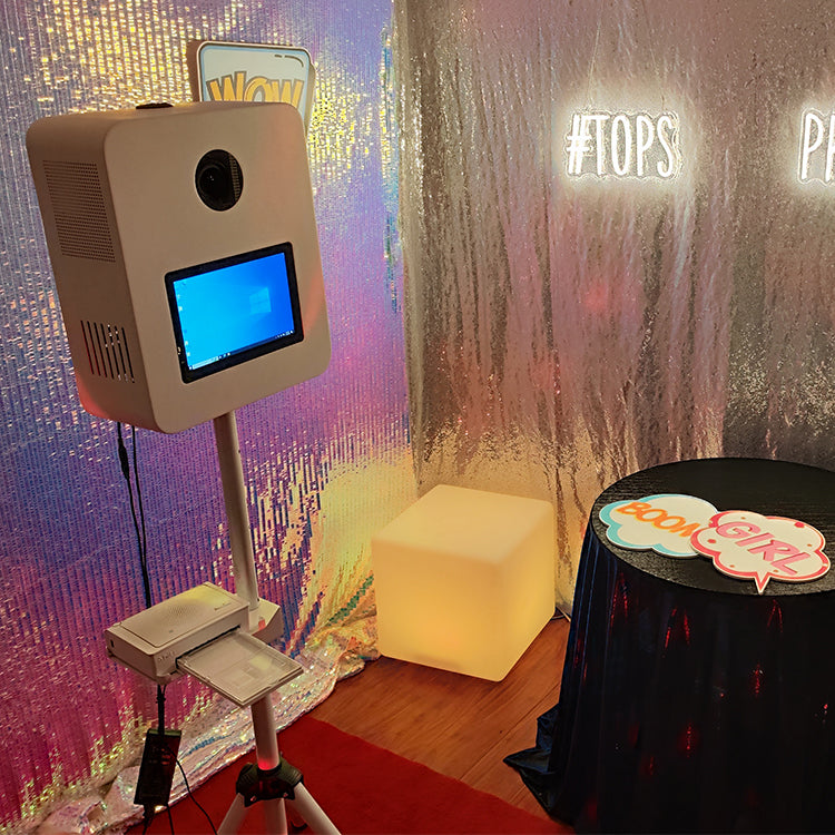 Model 101T: White Metal Portable DSLR Photo Booth Shell with 10.1 Inches Touch Screen