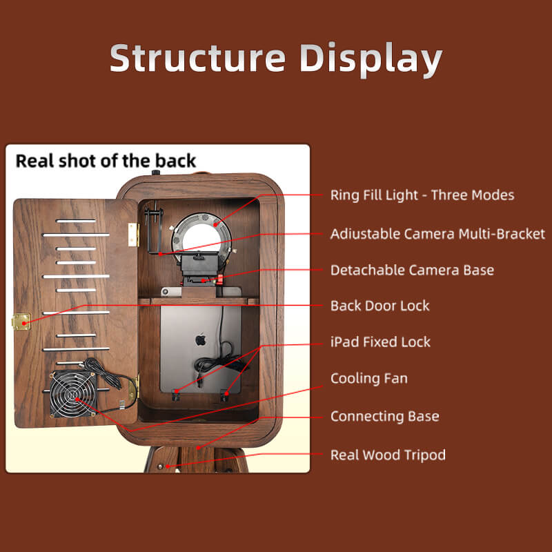 Model 129W: Red Oak Wooden iPad Photo Booth Shell for iPad 12.9"