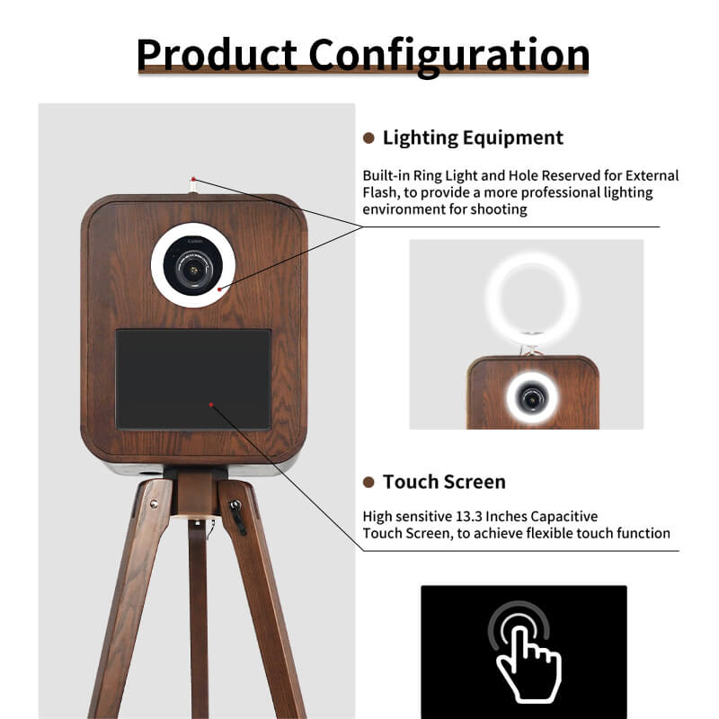 Model 133: Red Oak Wooden DSLR Photo Booth Shell with 13.3 Inches Touch  Screen