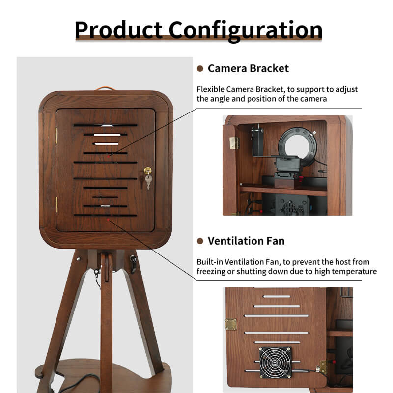 Model 133: Red Oak Wooden DSLR Photo Booth Shell with 13.3 Inches Touch  Screen