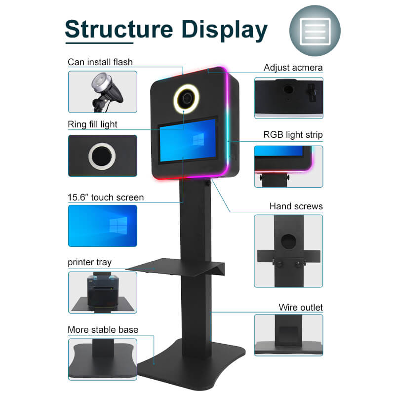 Model 156-Gen2: Black Metal Portable DSLR Photo Booth Shell with 15.6 Inches Touch  Screen