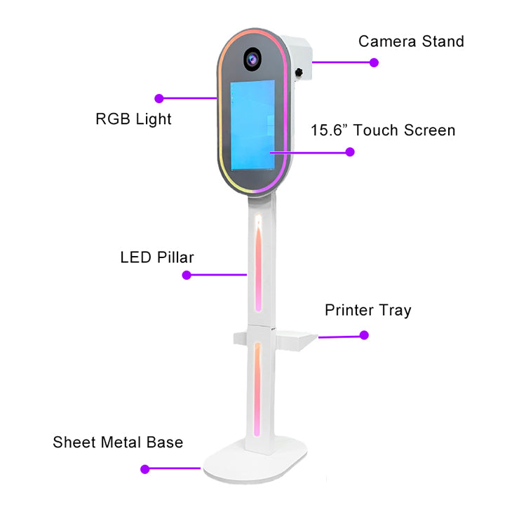 Model 156M: White Metal Oval Mirror Photo Booth Shell with 15.6 Inches Touch  Screen