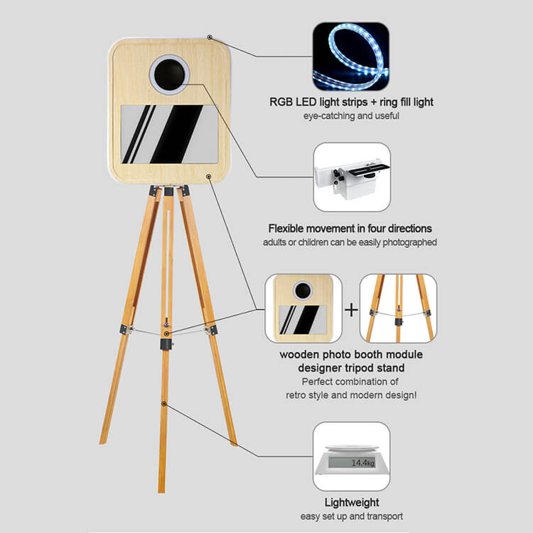 Model 156T: Wood Grain Metal DSLR Photo Booth Shell with 15.6 Inches Touch  Screen