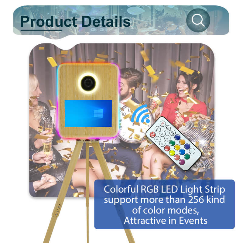 Model 156T PRO: Wood Grain Metal DSLR Photo Booth Shell with Inside Printer Tray and 15.6 Inches Touch  Screen