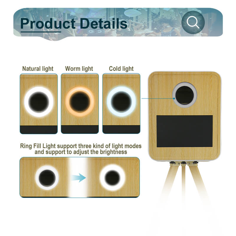 Model 156T PRO: Wood Grain Metal DSLR Photo Booth Shell with Inside Printer Tray and 15.6 Inches Touch  Screen
