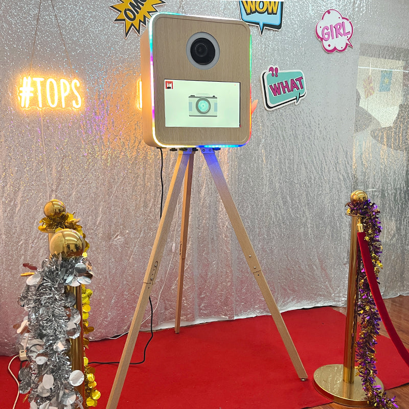 Model 156T PRO: Wood Grain Metal DSLR Photo Booth Shell with Inside Printer Tray and 15.6 Inches Touch  Screen