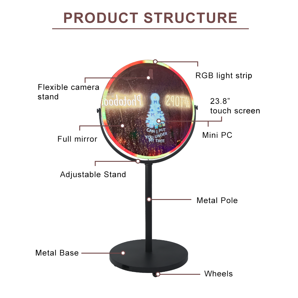 Model 238T: Round Mirror Photo Booth Machine with 23.8 Inches Touch  Screen