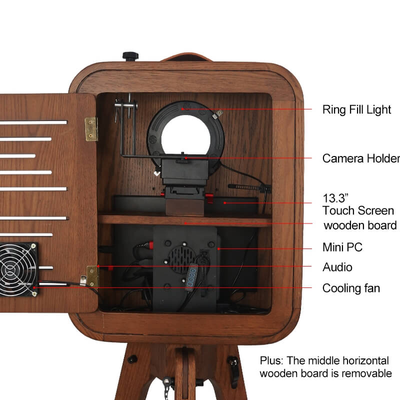 Model 133: Red Oak Wooden DSLR Photo Booth Shell with 13.3 Inches Touch  Screen