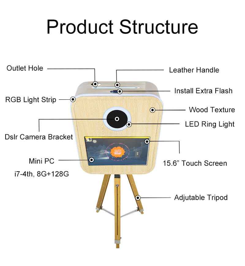 Model 156T: Wood Grain Metal DSLR Photo Booth Shell with 15.6 Inches Touch  Screen